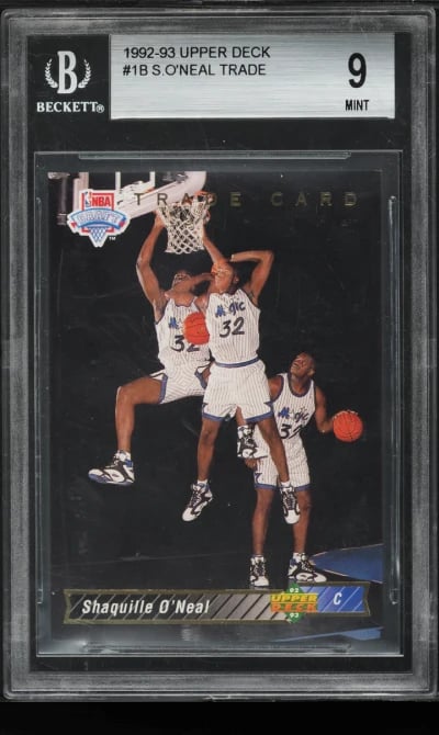 1992 Upper Deck Trade Card Shaquille O'Neal ROOKIE #1B BGS 9 MINT