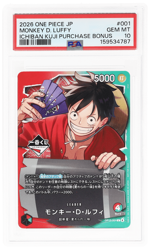 2026 One Piece Promo Japanese Ichiban Kuji Purchase Bonus Monkey D. Luffy #OP13001 PSA 10