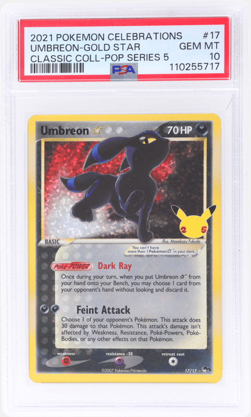 2021 Pokemon Celebrations Classic Collection Pop Series 5 Umbreon Gold Star #17 PSA 10