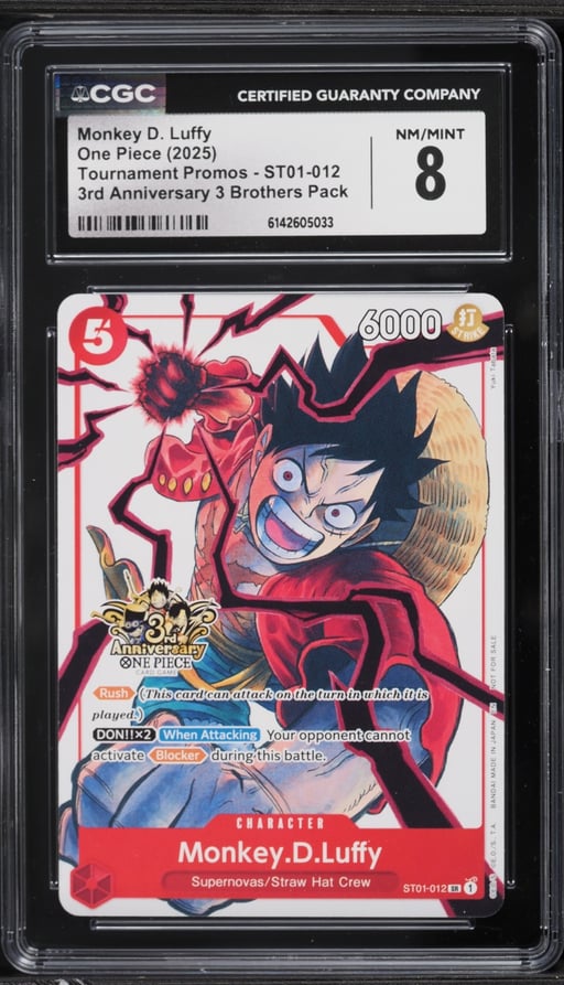 2025 One Piece Promo 3rd Anniversary 3 Brothers Alt Art Monkey D. Luffy #012 CGC 8 NM-MT