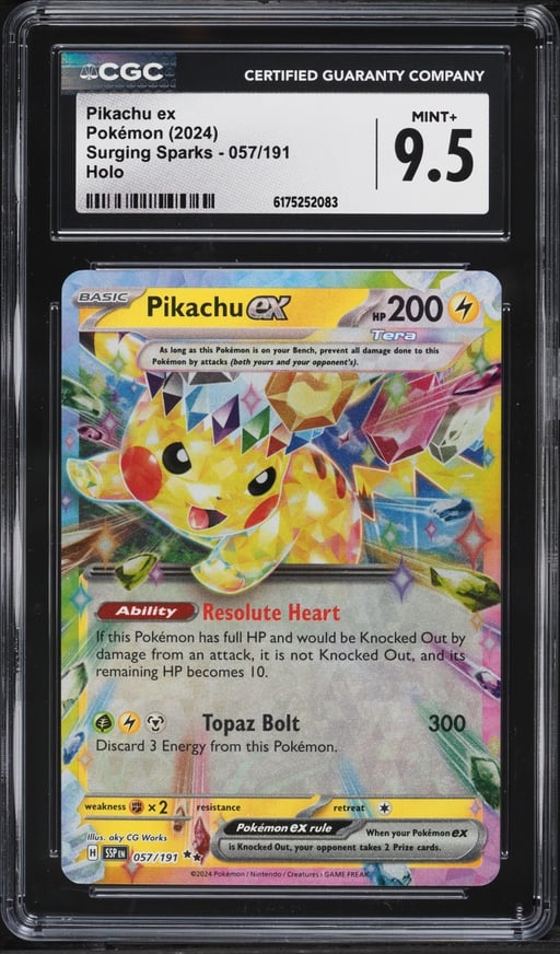 2024 Pokemon Scarlet & Violet Surging Sparks Holo Pikachu EX #57 CGC 9.5 MINT+