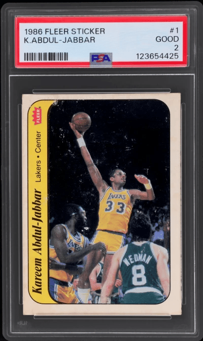 1986 Fleer Sticker Kareem Abdul-Jabbar #1 PSA 2
