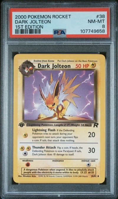 2000 POKEMON ROCKET 1ST ED #38 DARK JOLTEON PSA 8