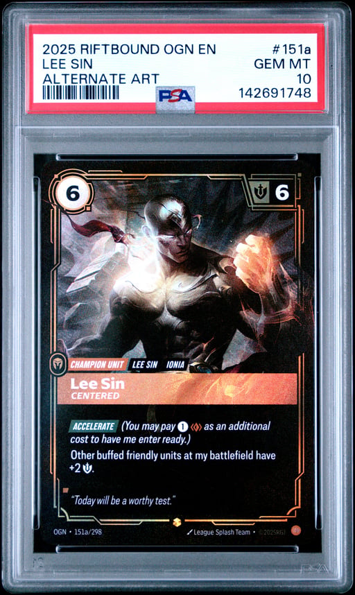 2025 RIFTBOUND: LEAGUE OF LEGENDS OGN-ORIGINS 151a LEE SIN - CENTERED ALTERNATE ART PSA 10