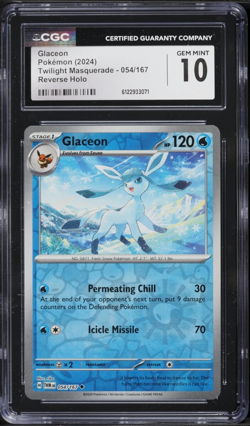 2024 Pokemon Twilight Masquerade Reverse Holo Glaceon #054 CGC 10 GEM MINT