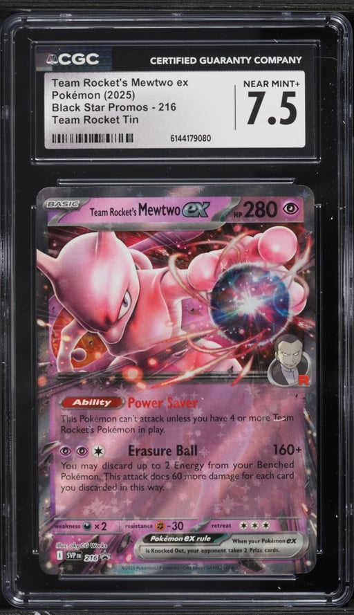 2025 Pokemon Scarlet & Violet Promo Rocket Tin Holo Team Rocket's Mewtwo EX #216 CGC 7.5 NRMT+