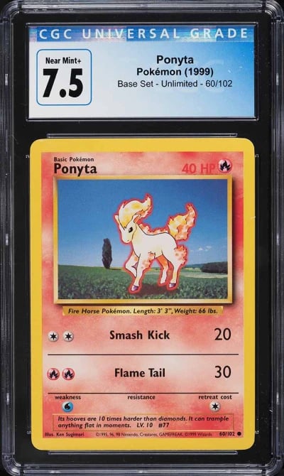 1999 Pokemon Base Set Ponyta #60 CGC 7.5 NRMT+
