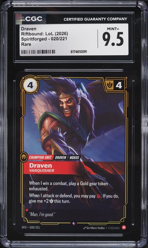 2026 Riftbound League Of Legends LOL Spiritforged Draven #020 CGC 9.5 MINT+