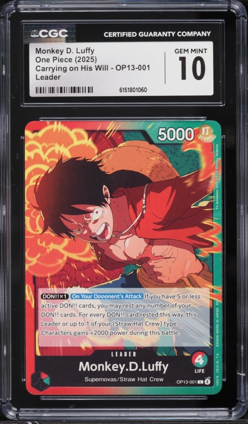 2025 One Piece Carrying On His Will Leader Monkey D. Luffy #OP13-001 CGC 10 GEM MINT