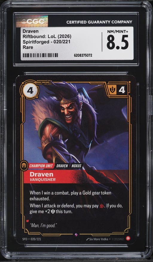 2026 Riftbound League Of Legends LoL Spiritforged Draven #20 CGC 8.5 NM-MT+