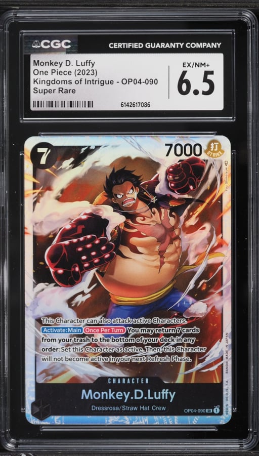 2023 One Piece Kingdoms Of Intrigue SR Monkey D. Luffy #OP04-090 CGC 6.5 EXMT+