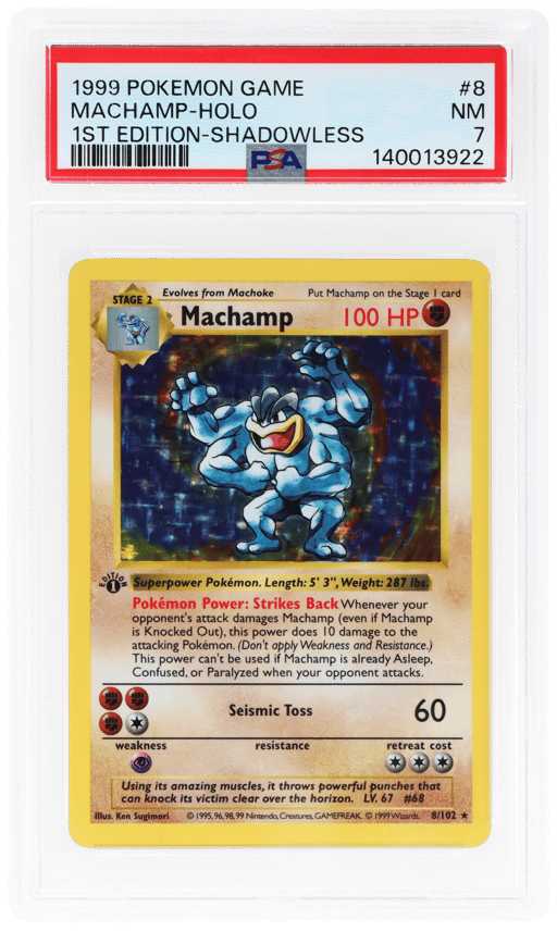 1999 Pokemon Base Set Shadowless 1st Edition Holo Machamp #8 PSA 7