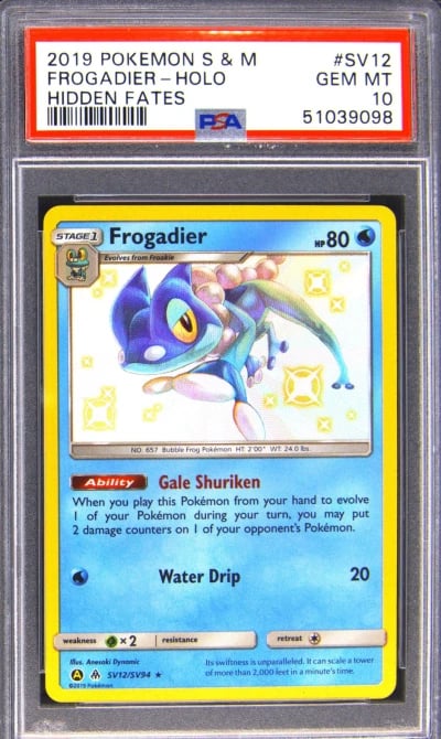 2019 POKEMON HIDDEN FATES #SV12 FROGADIER SHINY HOLO RARE PSA 10 GEM MINT