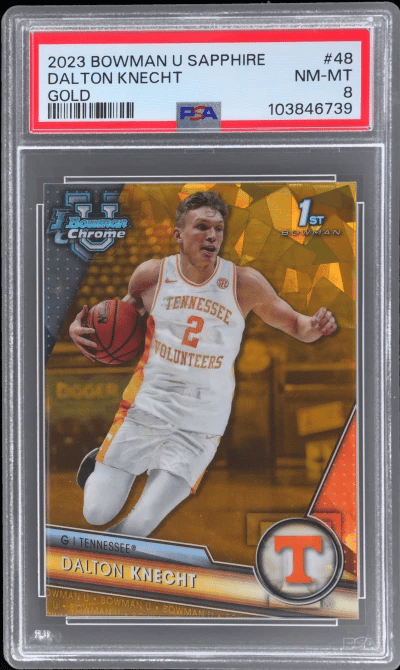 2023 Bowman University Chrome Sapphire Gold Dalton Knecht #48 13/50 PSA 8