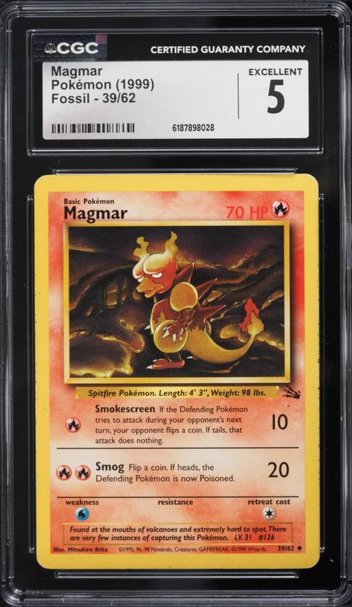 1999 Pokemon Fossil Magmar #39 CGC 5 EX