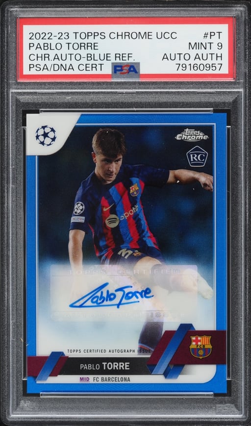 2022 Topps Chrome UEFA Club Competitions Blue Refractor Pablo Torre ROOKIE AUTO /150 PSA 9 MINT