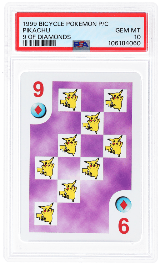 1999 Pokemon Bicycle Playing Cards 9 of Diamonds Pikachu PSA 10