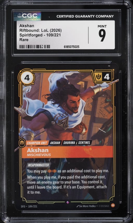 2026 Riftbound League Of Legends LoL Spiritforged Akshan #109 CGC 9 MINT