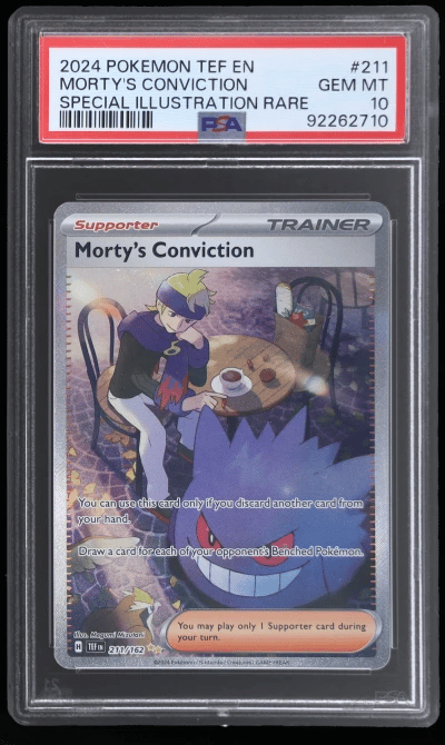 2024 Pokemon Scarlet and Violet Temporal Forces Special Illustration Rare Morty's Conviction #211 PSA 10