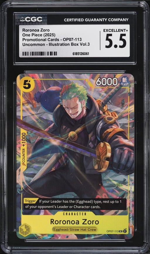 2025 One Piece Promo Illustration Box Vol. 3 Roronoa Zoro #OP07-113 CGC 5.5 EX+