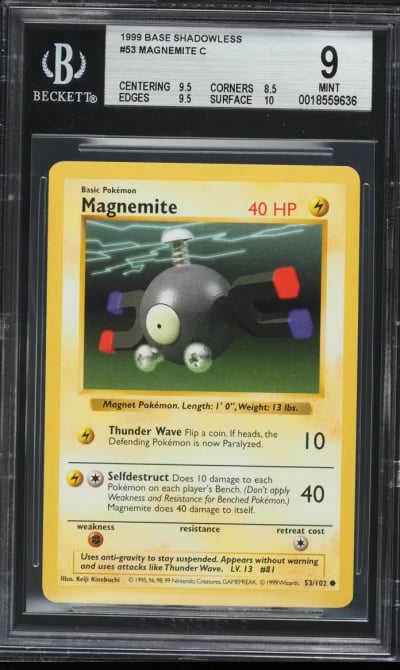 1999 Pokemon Base Set Shadowless Magnemite #53 BGS 9 MINT