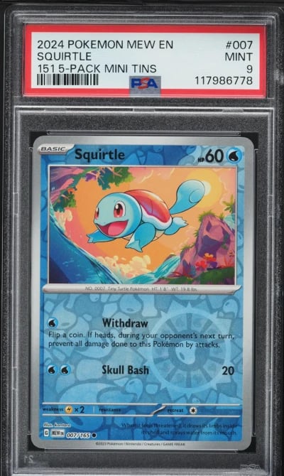 2024 Pokemon Mew En-151 5 Pack Mini Tin Squirtle #007 PSA 9 MINT