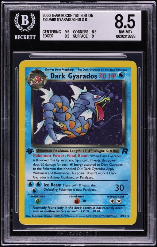 2000 Pokemon Team Rocket 1st Edition Holo Dark Gyarados #8 BGS 8.5 NM-MT+