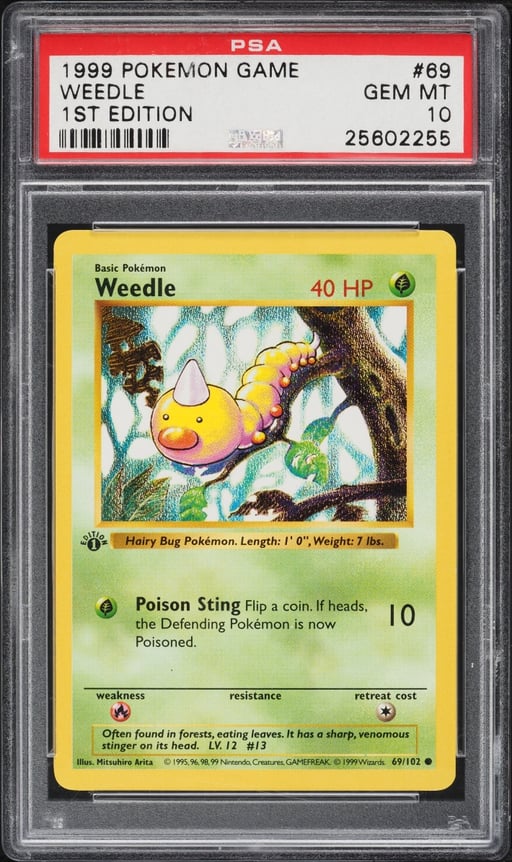 1999 Pokemon Base Set Shadowless 1st Edition Weedle #69 PSA 10 GEM MINT