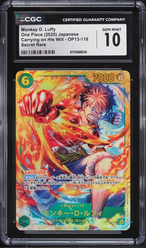 2025 One Piece Japanese Carrying On His Will SEC Monkey D. Luffy #OP13-118 CGC 10 GEM MINT