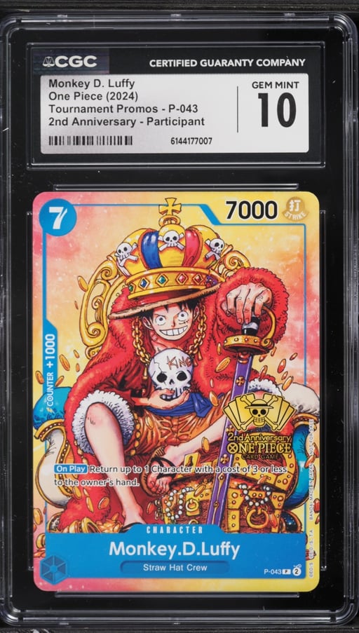 2024 One Piece Tournament Promo 2nd Anniversary Alt Art Monkey D. Luffy #P-043 CGC 10 GEM MINT