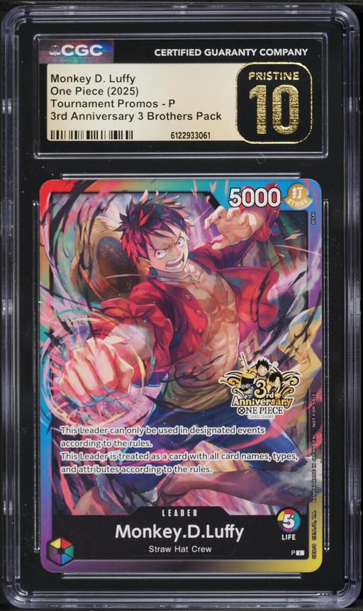 2025 One Piece Tournament Promos 3rd Anniversary 3 Brothers Leader Monkey D. Luffy CGC 10 PRISTINE