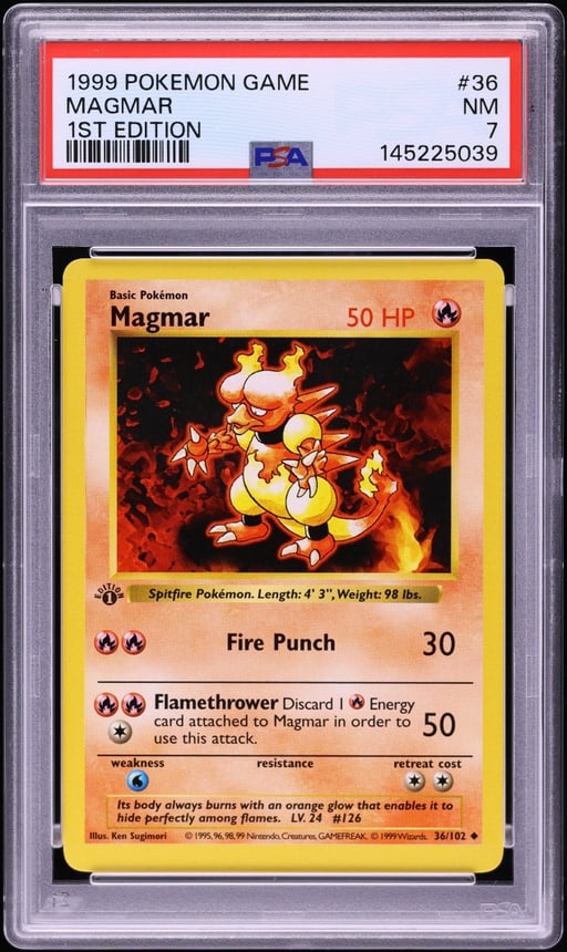 1999 Pokemon Base Set Shadowless 1st Edition Magmar #36 PSA 7 NRMT