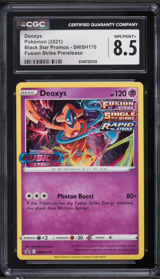 2021 Pokemon Sword & Shield Promo Fusion Strike Prerelease Deoxys #SWSH170 CGC 8.5 NM-MT+
