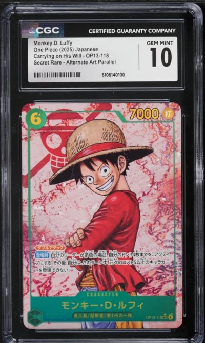 2025 One Piece Japanese Carrying On His Will Alt Art Monkey D. Luffy #OP13-118 CGC 10 GEM MINT