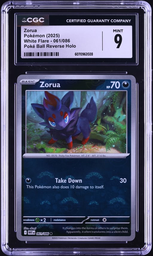 2025 Pokemon SV White Flare Poke Ball Reverse Holo Zorua #61 CGC 9 MINT