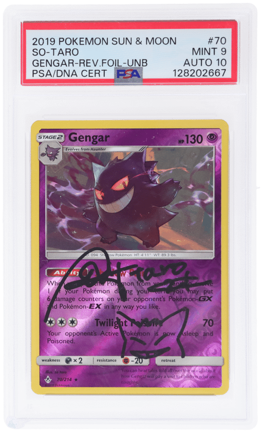 2019 Pokemon Sun and Moon Unbroken Bonds Gengar Reverse Holo Signed So Taro #70 PSA 9