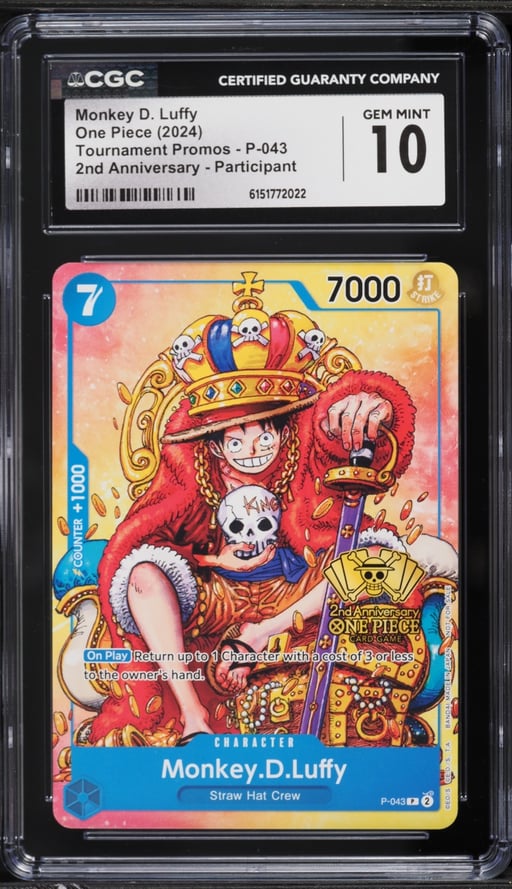2024 One Piece Promo 2nd Anniversary Participant Alt Art Monkey D. Luffy #P-043 CGC 10 GEM MINT