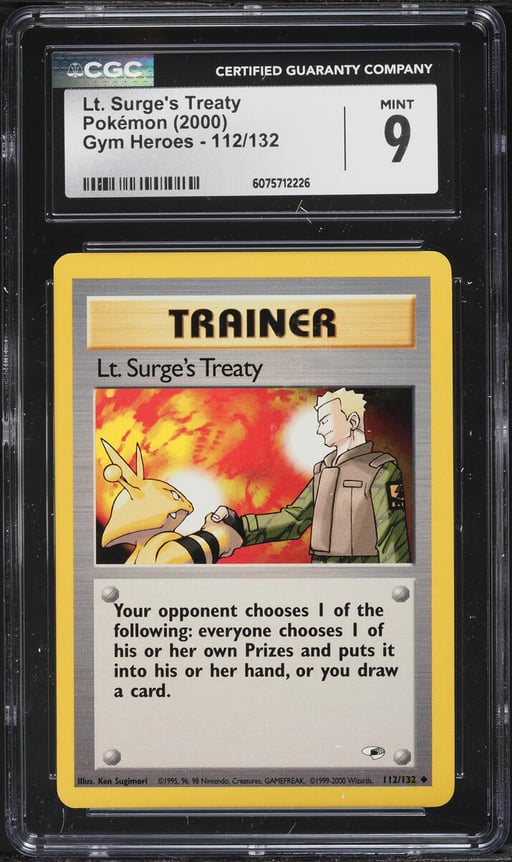 2000 Pokemon Gym Heroes Lt. Surge's Treaty #112 CGC 9 MINT