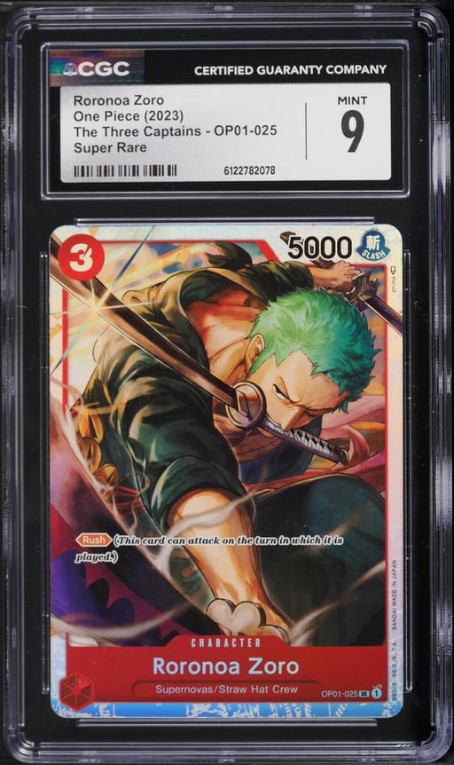 2023 One Piece The Three Captains SR Roronoa Zoro #OP01-025 CGC 9 MINT