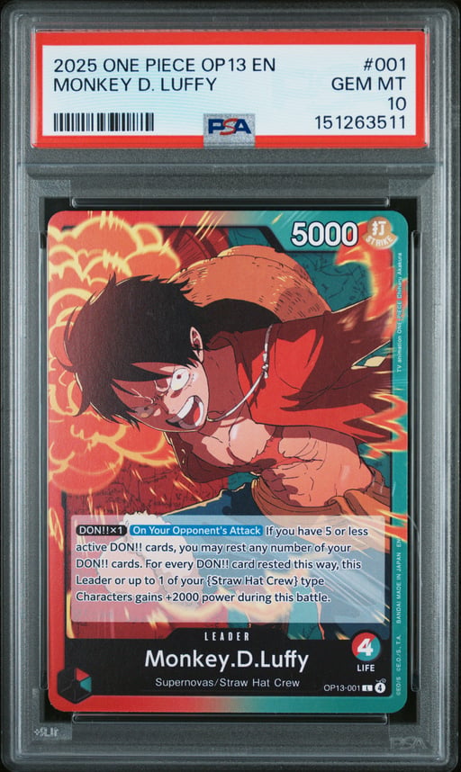 2025 ONE PIECE OP13-CARRYING ON HIS WILL 001 MONKEY D. LUFFY PSA 10