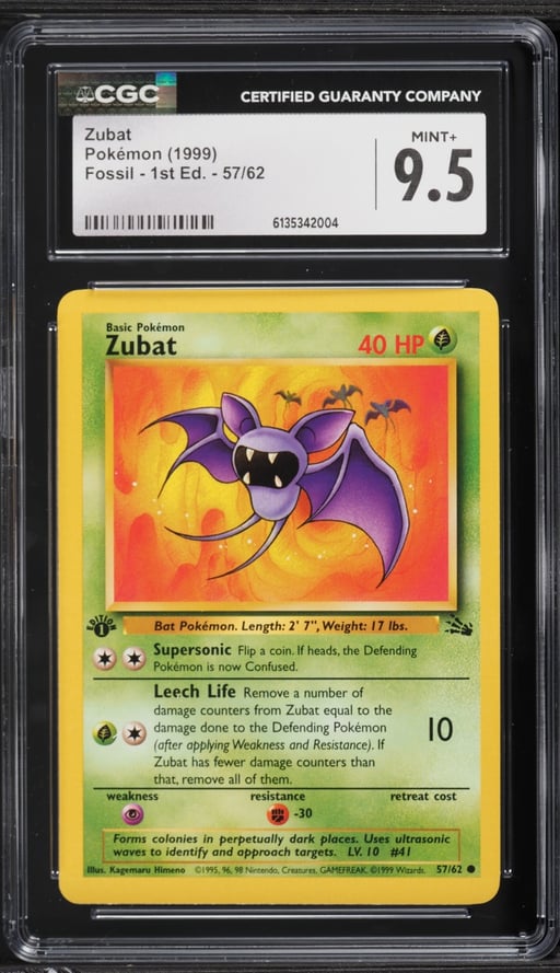 1999 Pokemon Fossil 1st Edition Zubat #57 CGC 9.5 MINT+