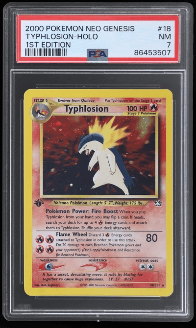 2000 Pokemon Neo Genesis 1st Edition Holo Typhlosion #18 PSA 7