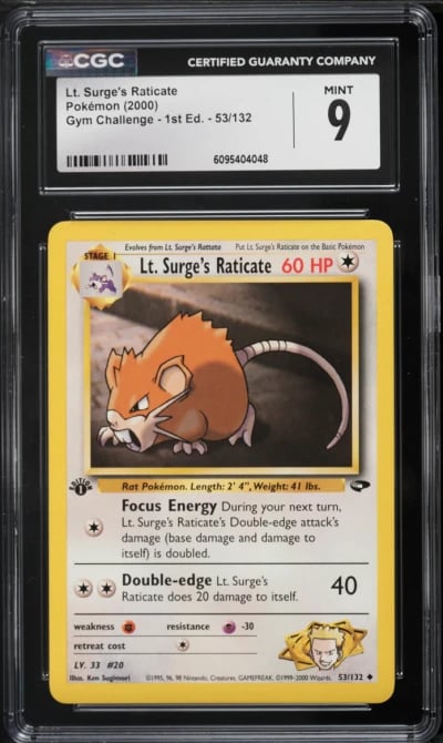 2000 Pokemon Gym Challenge 1st Edition Lt. Surge's Raticate #53 CGC 9 MINT