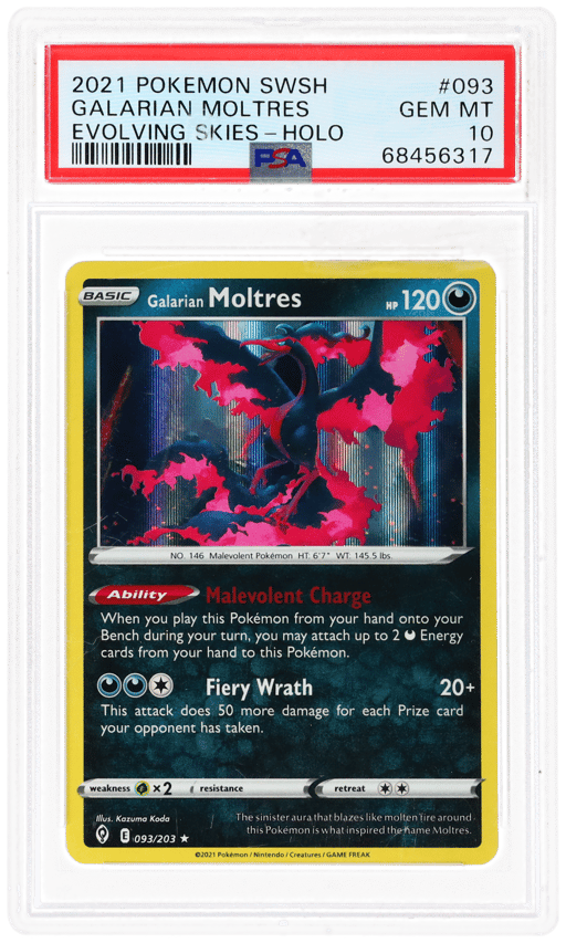 2021 Pokemon Sword and Shield Evolving Skies Holo Galarian Moltres #93 PSA 10