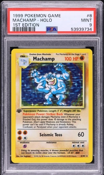 1999 Pokemon Base Set 1st Edition Holo Machamp #8 PSA 9 MINT