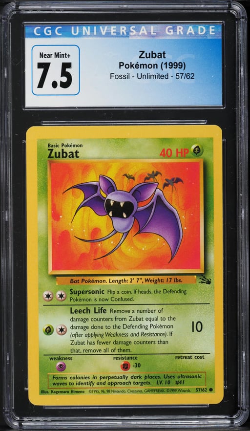 1999 Pokemon Fossil Zubat #57 CGC 7.5 NRMT+