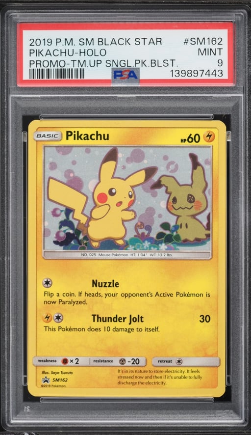 2019 Pokemon Sun & Moon Promo Team Up Holo Pikachu #SM162 PSA 9 MINT