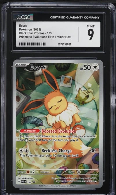2025 Pokemon SV Black Star Prismatic Evolutions ETB Full Art Eevee #173 CGC 9