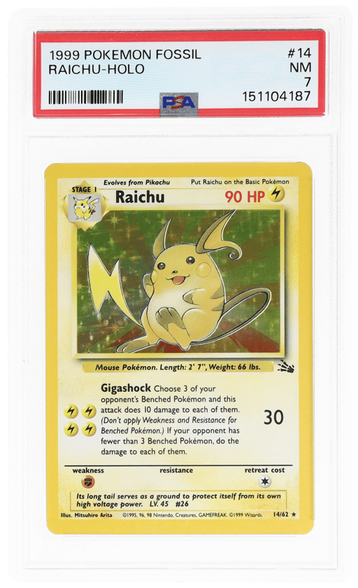 1999 Pokemon Fossil Holo Raichu #14 PSA 7