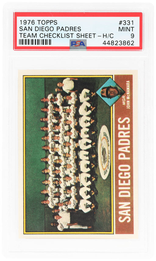 1976 Topps Team Checklist Sheet Hand Cut San Diego Padres #331 PSA 9